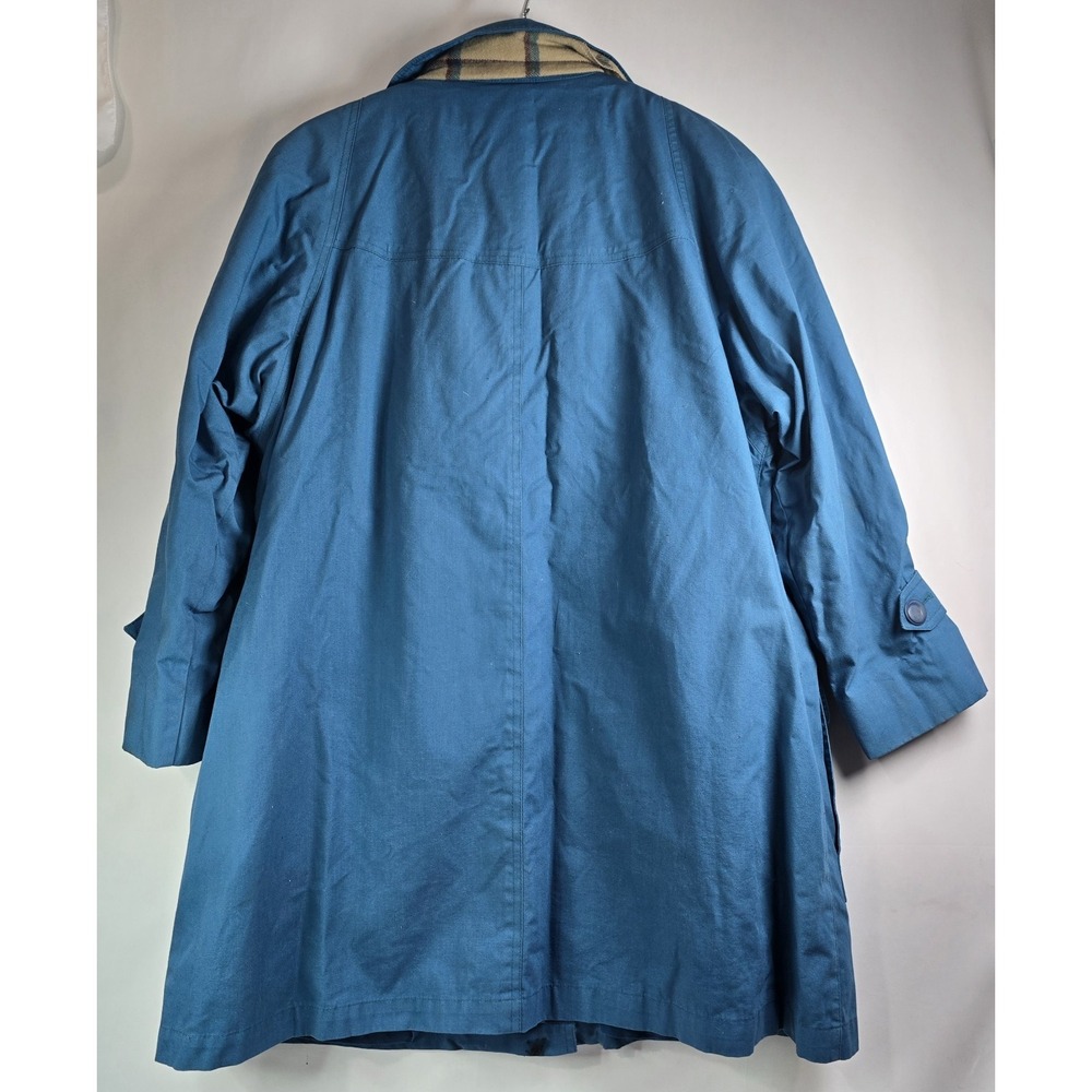 London Fog Limited Edition Womens Teal Long Lined Rain Coat Button Size 10P - Picture 2 of 9